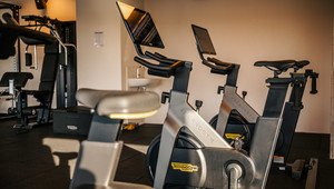 Hotel gym with cardio and strength training